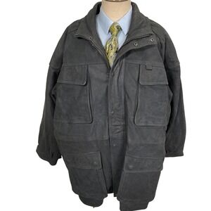 Geronimo Leather Jacket Mens 4X Gray/Black Zip Heavy Utility Pocket Chore Coat